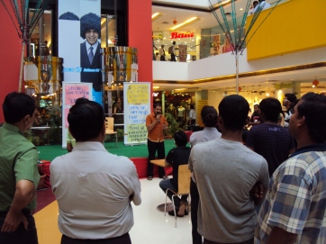 The creating concern janlokpal awareness debate at a busy mall in chhattisgarh